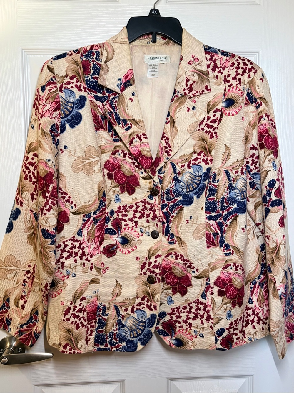 Coldwater Creek Cream Blazer with Pink and Blue Floral Print